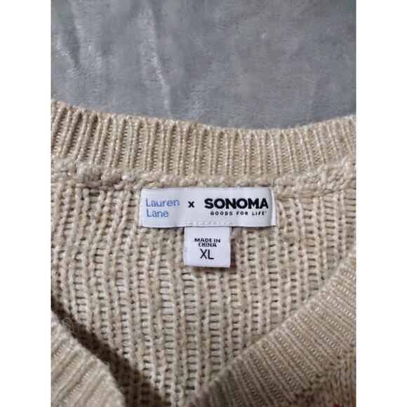 Beige White Striped Woman’s XL Parisian French Cozy Sweater Lauren Lane Sonoma - Picture 4 of 10